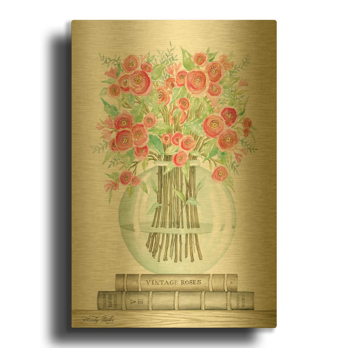 'Book Bouquet III' By Cindy Jacobs Gold Metal Wall Art