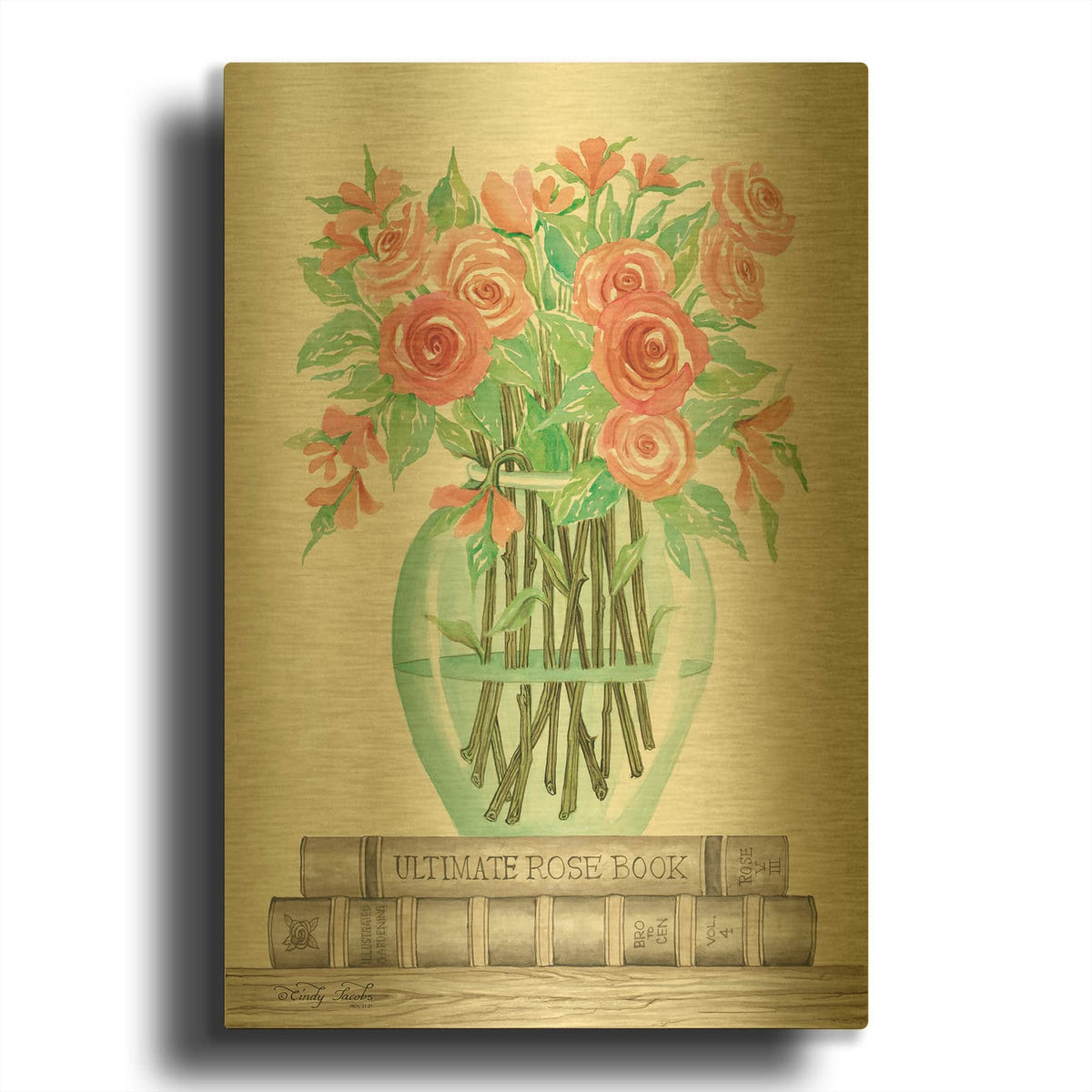 'Book Bouquet IV' By Cindy Jacobs Gold Metal Wall Art