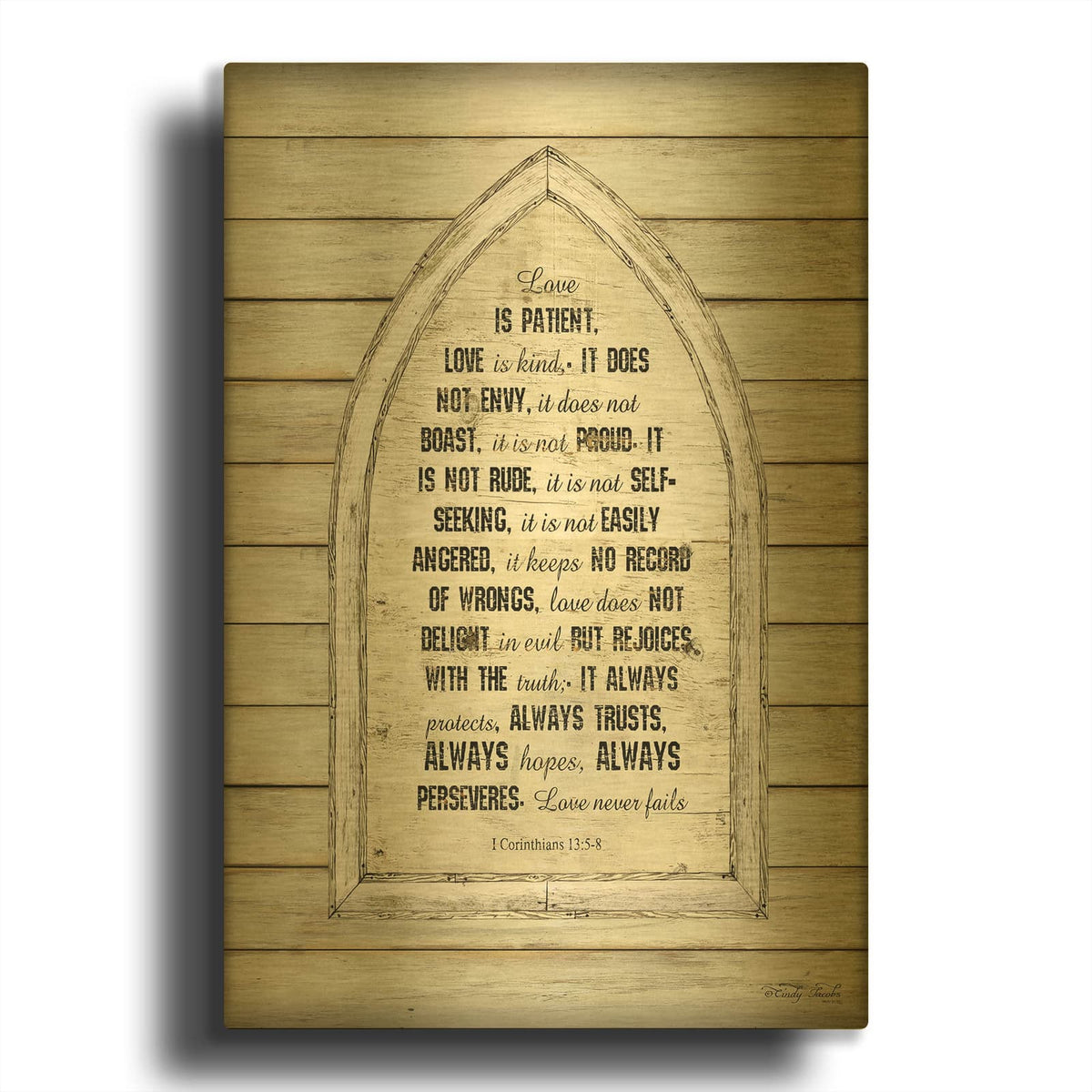 'Love is Patient Verse Arch' By Cindy Jacobs Gold Metal Wall Art