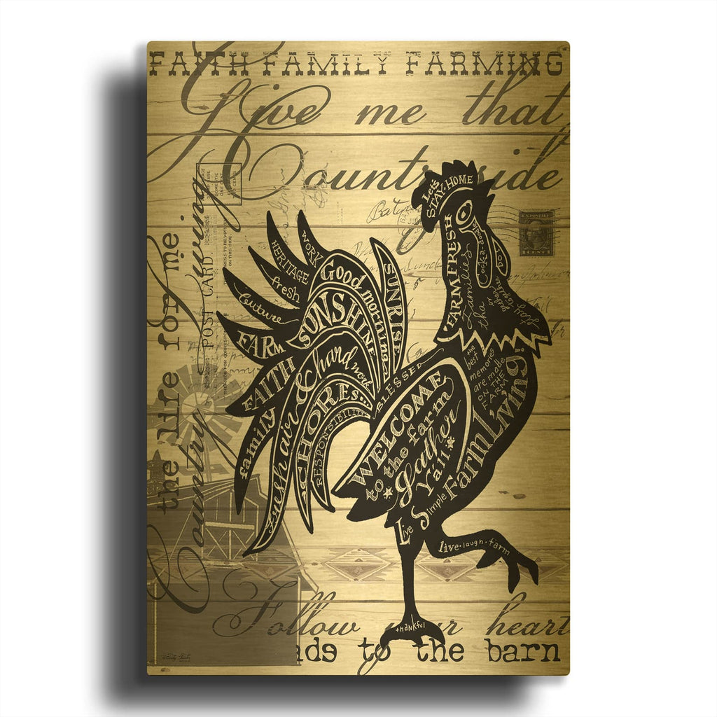 'Welcome to the Farm Chicken' By Cindy Jacobs Gold Metal Wall Art