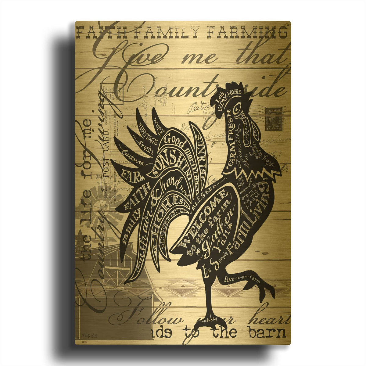'Welcome to the Farm Chicken' By Cindy Jacobs Gold Metal Wall Art