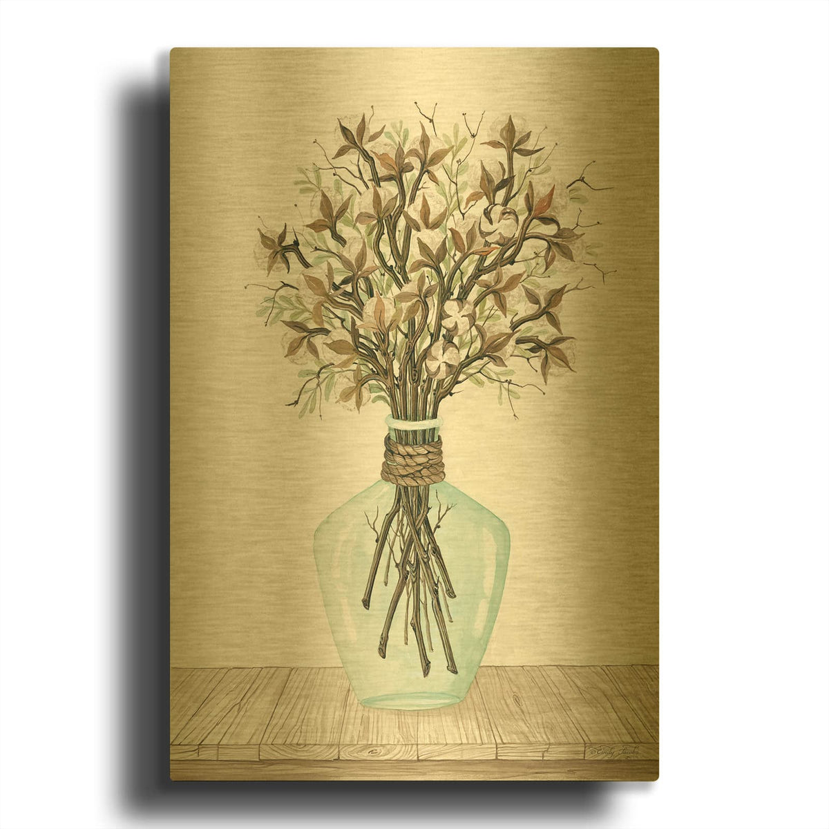 'Cotton Bouquet' By Cindy Jacobs Gold Metal Wall Art