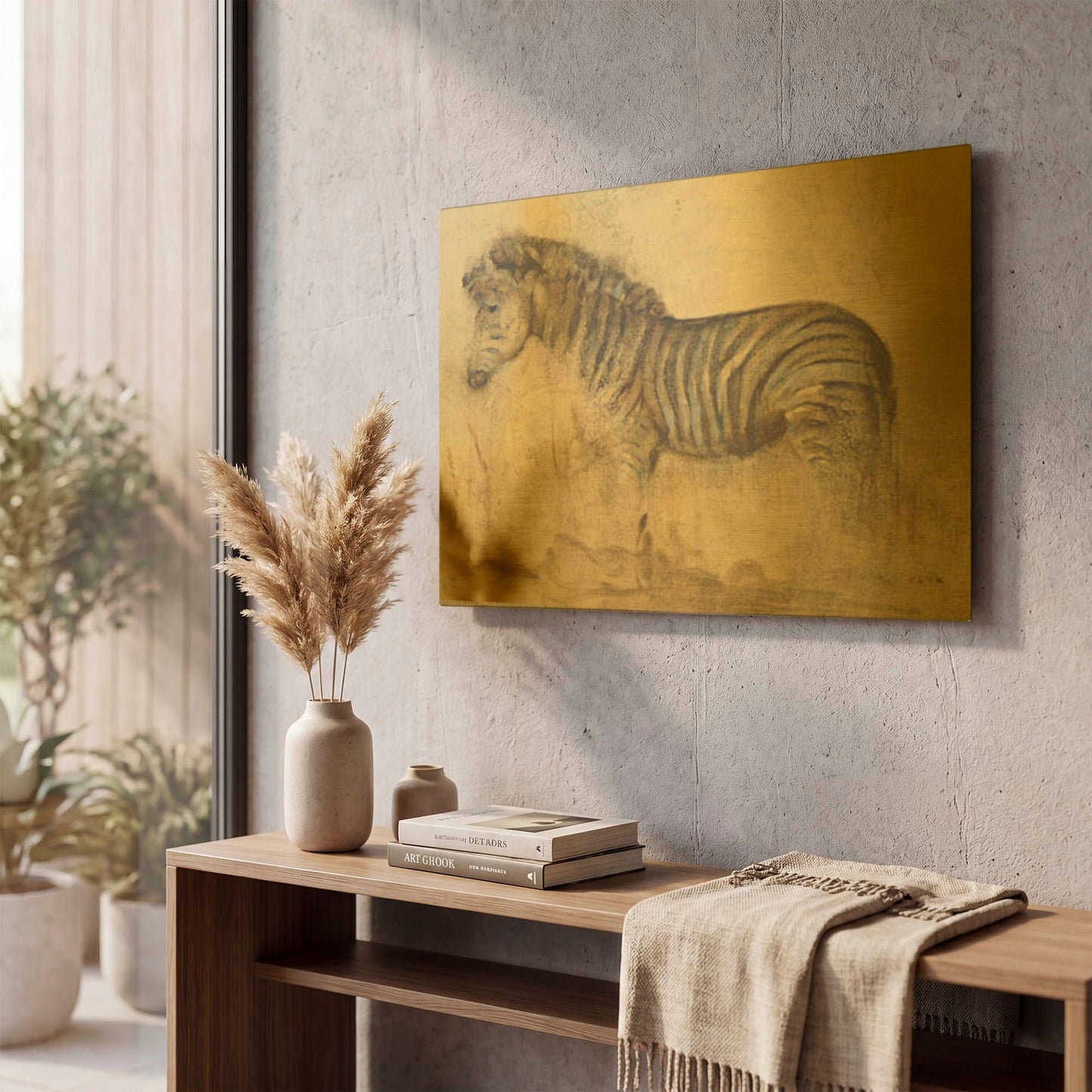 'Global Zebra Light Crop' By Cheri Blum Gold Metal Wall Art