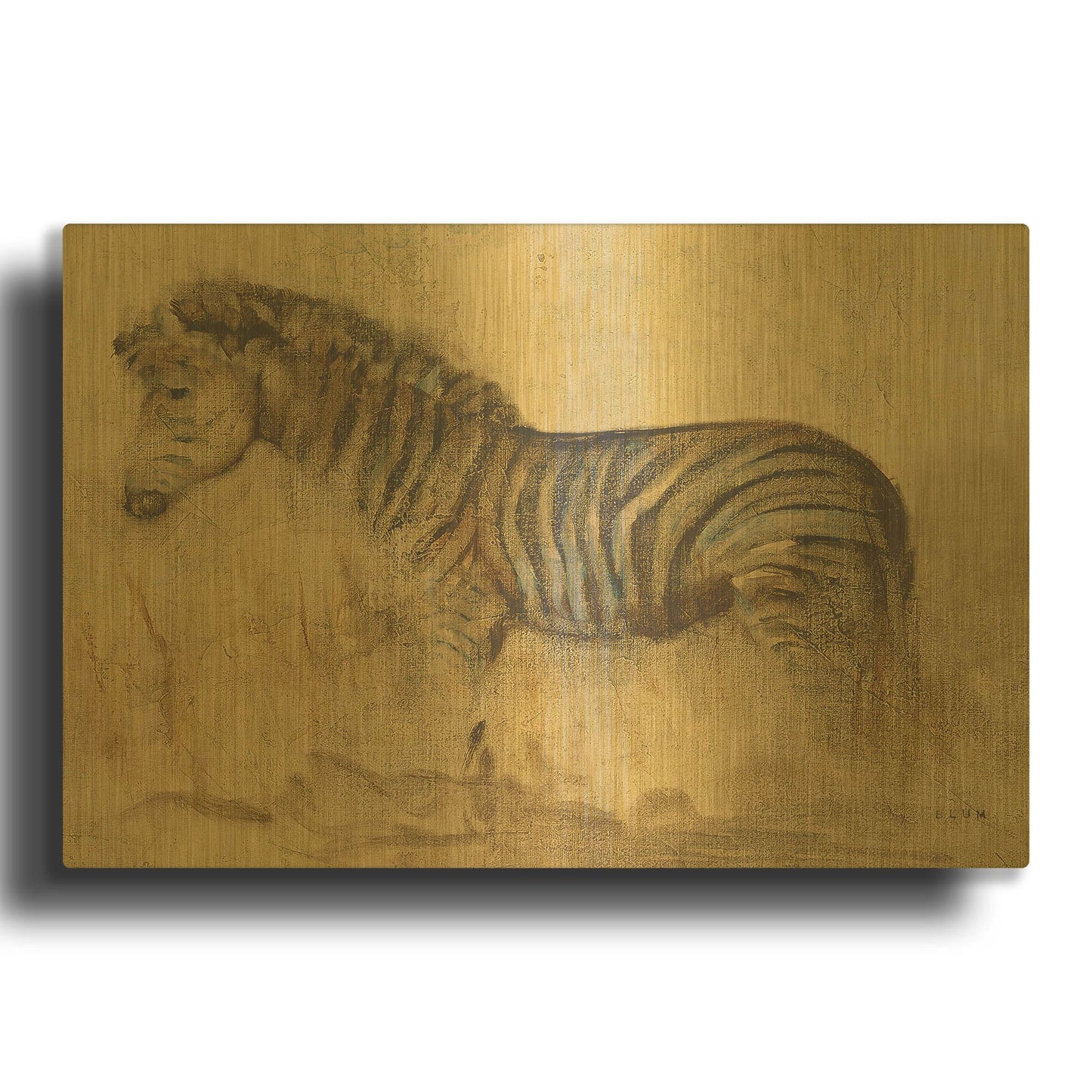 'Global Zebra Light Crop' By Cheri Blum Gold Metal Wall Art