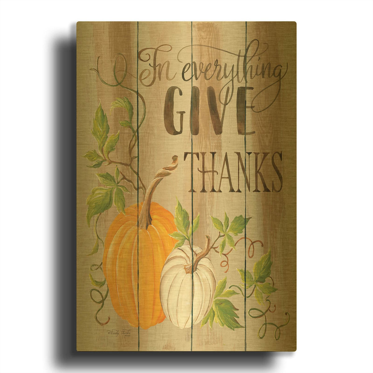 'For Everything Give Thanks' By Cindy Jacobs Gold Metal Wall Art