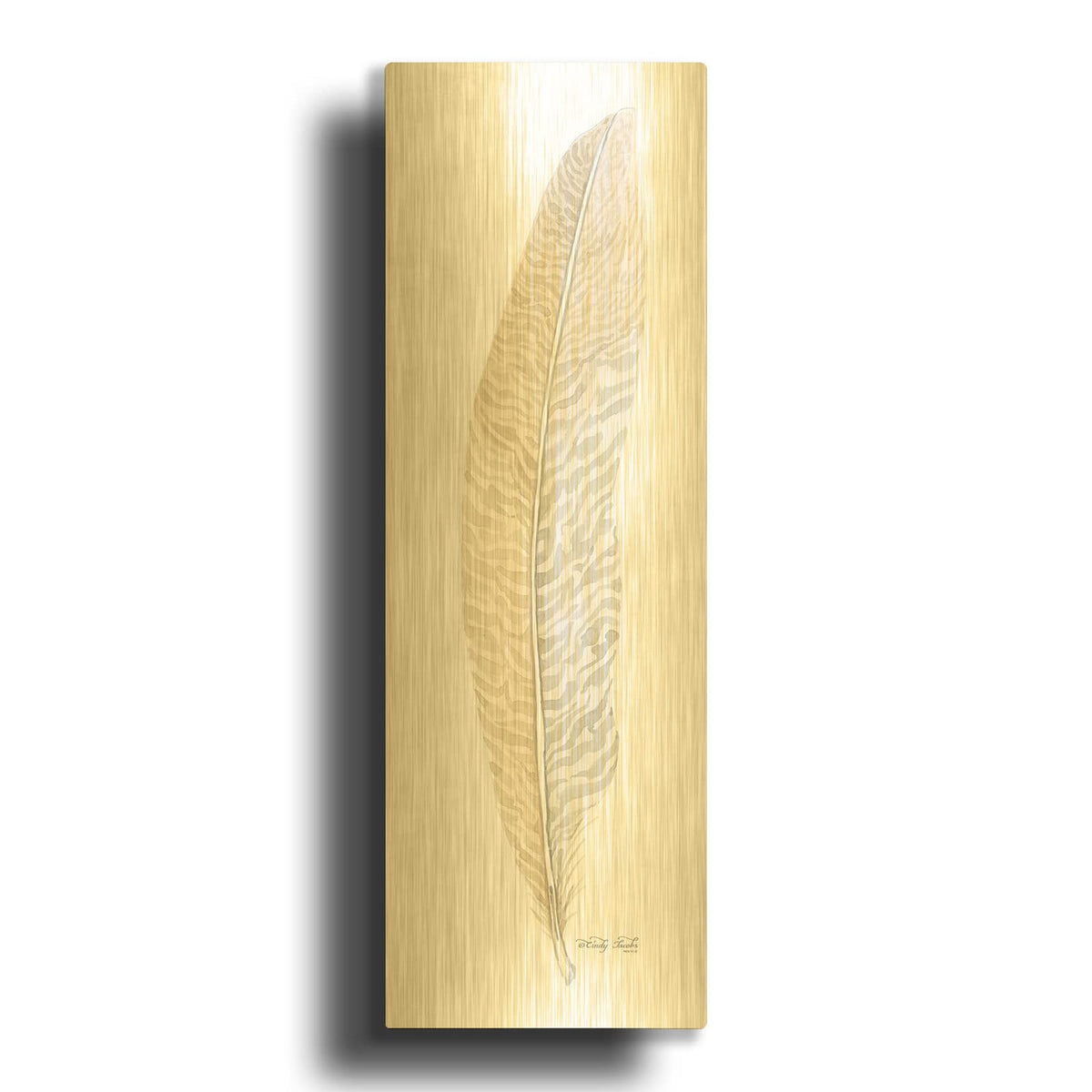 'Tonal Feather I' By Cindy Jacobs Gold Metal Wall Art