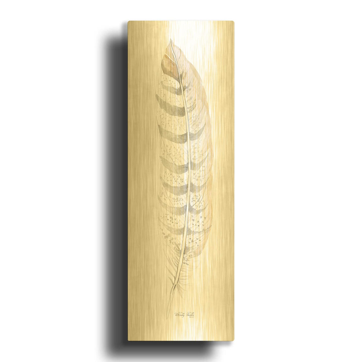 'Tonal Feather II' By Cindy Jacobs Gold Metal Wall Art