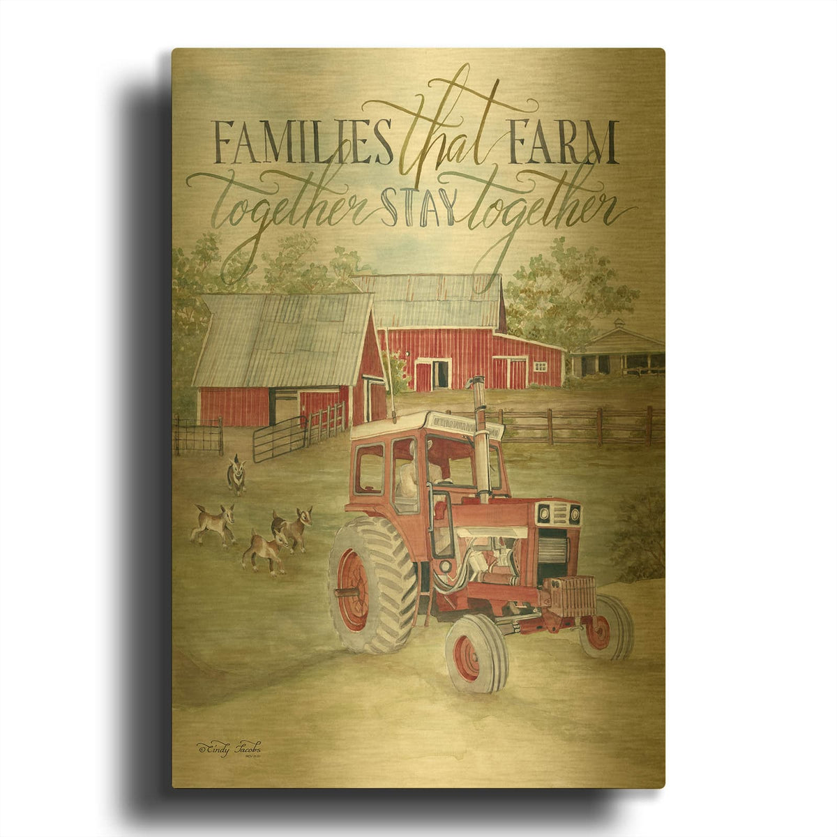 'Families that Farm Together' By Cindy Jacobs Gold Metal Wall Art
