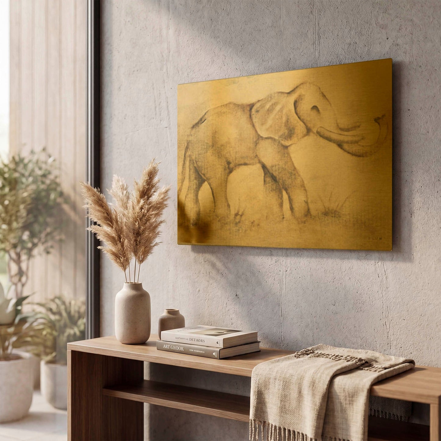 'Global Elephant Light Crop' By Cheri Blum Gold Metal Wall Art