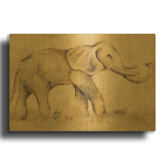 'Global Elephant Light Crop' By Cheri Blum Gold Metal Wall Art