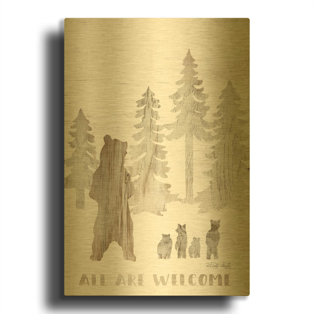 'All are Welcome Bears' By Cindy Jacobs Gold Metal Wall Art