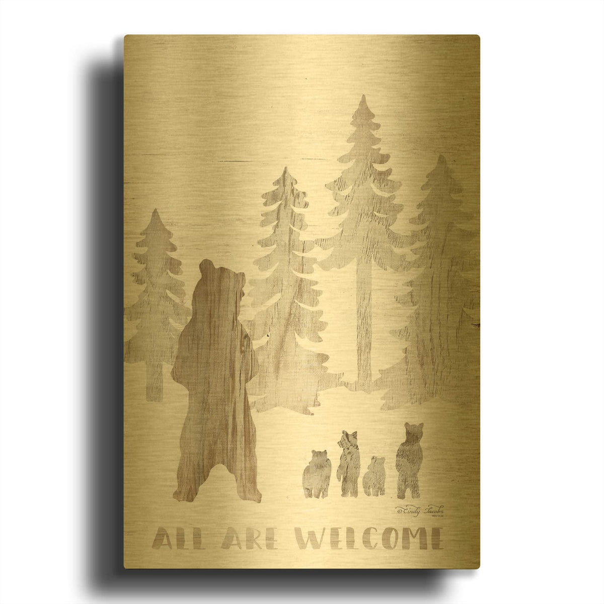 'All are Welcome Bears' By Cindy Jacobs Gold Metal Wall Art