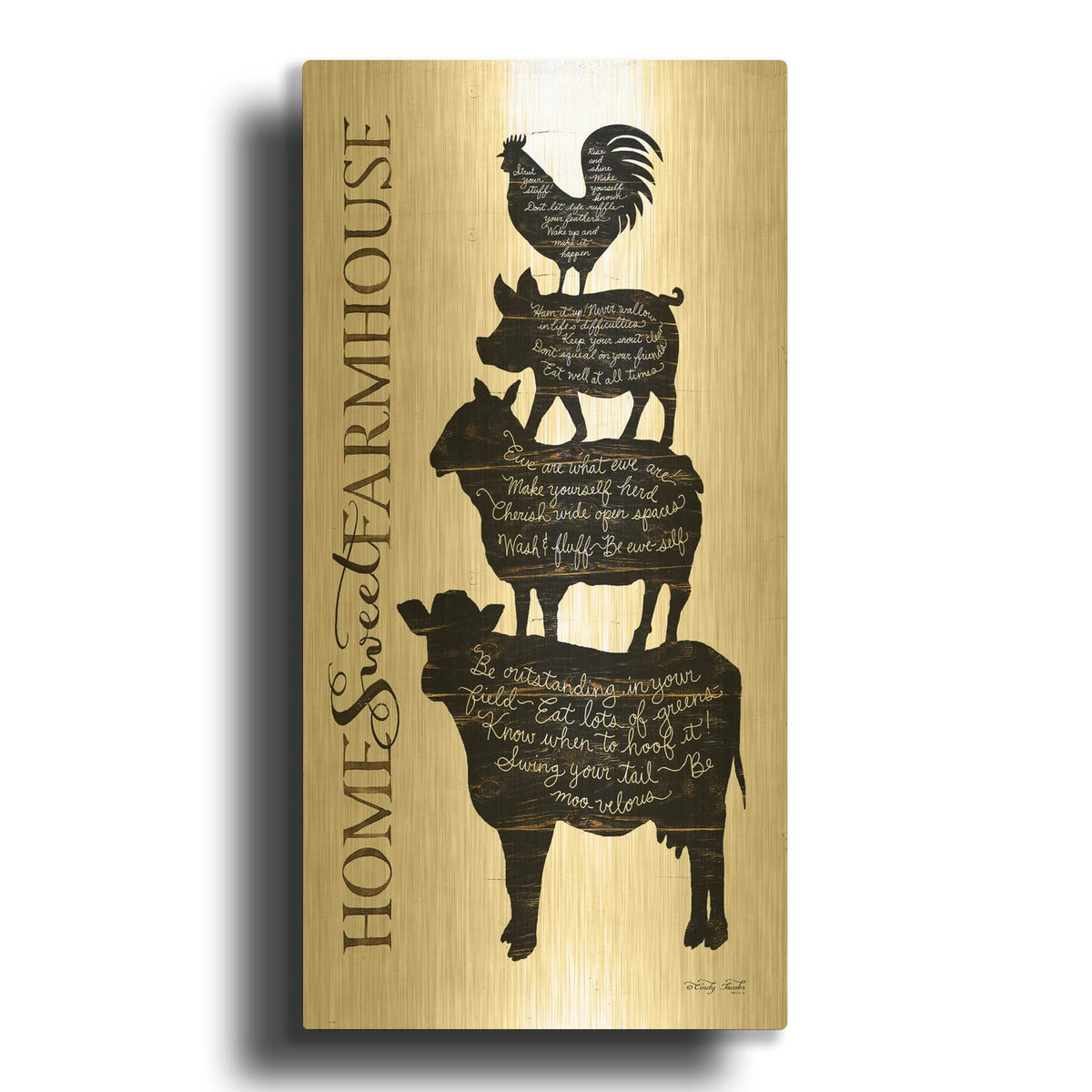 'Home Sweet Farmhouse' By Cindy Jacobs Gold Metal Wall Art
