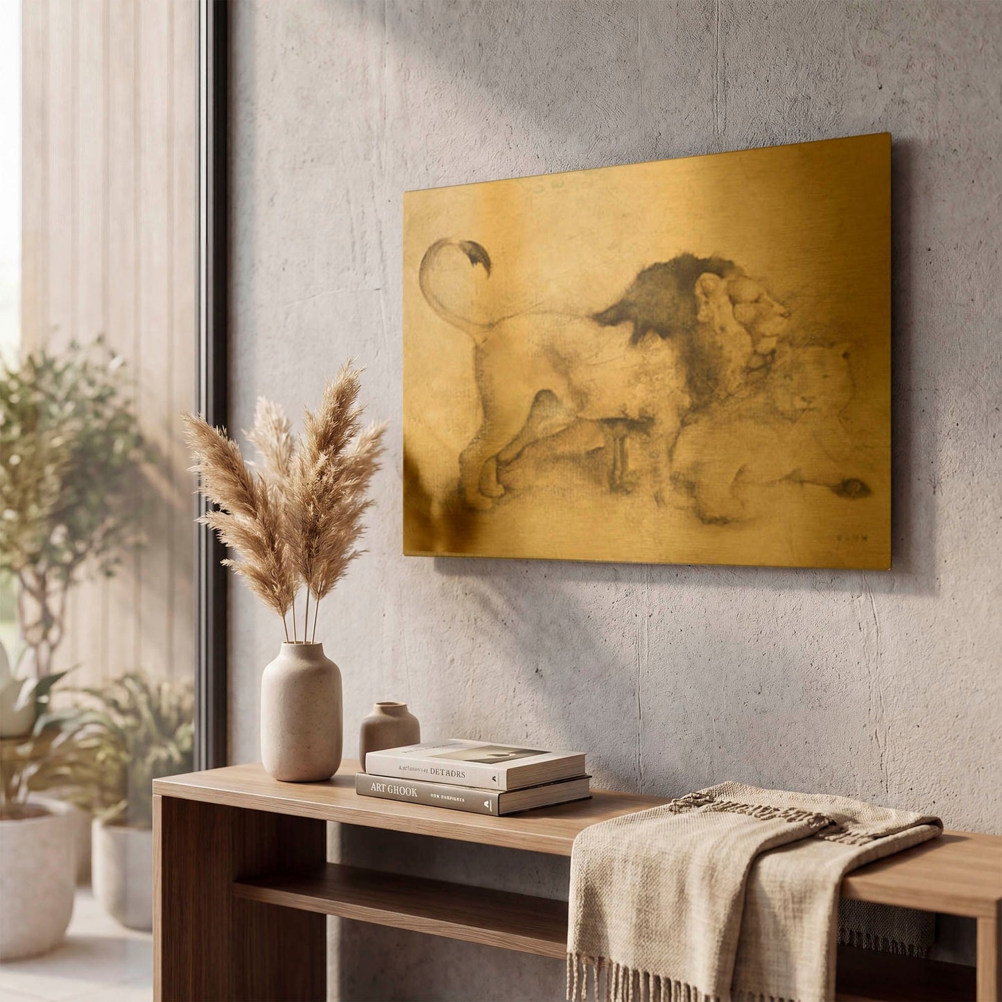 'Global Lions Light Crop' By Cheri Blum Gold Metal Wall Art