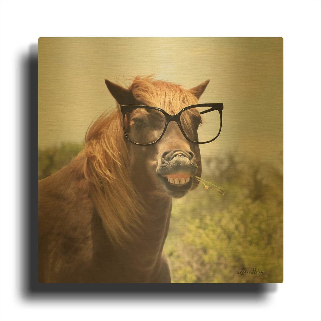 'Say Cheese Horse' By Lori Deiter Gold Metal Wall Art