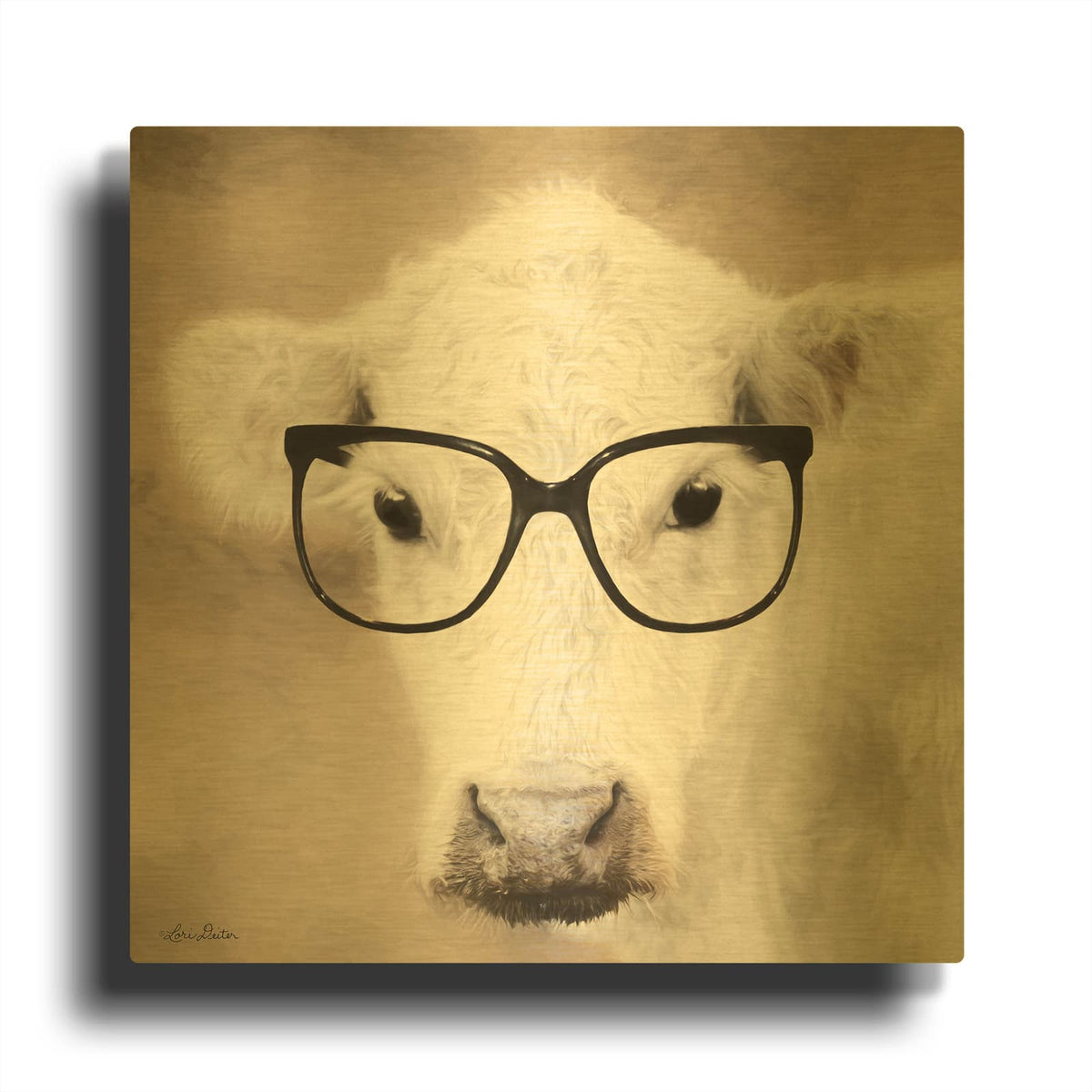 'See Clearly Cow' By Lori Deiter Gold Metal Wall Art