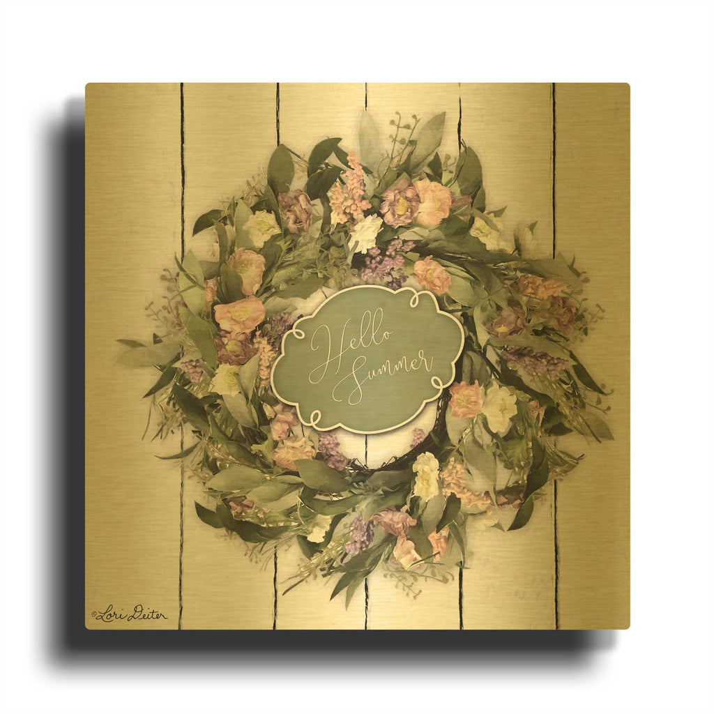 'Hello Summer Wreath' By Lori Deiter Gold Metal Wall Art