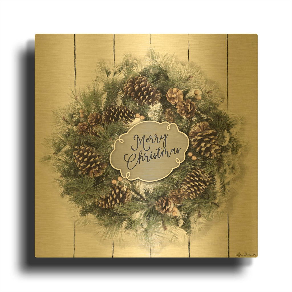 'Merry Christmas Wreath' By Lori Deiter Gold Metal Wall Art