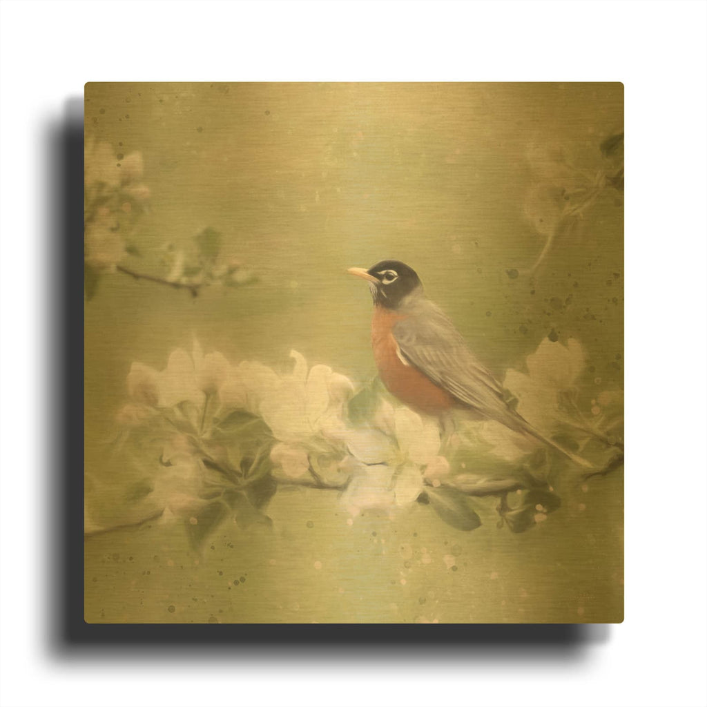 'Springtime Robin' By Lori Deiter Gold Metal Wall Art