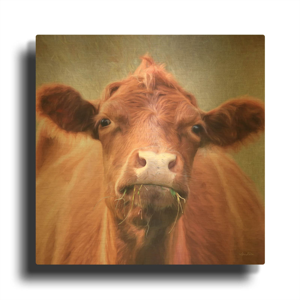 'The Brown Cow' By Lori Deiter Gold Metal Wall Art