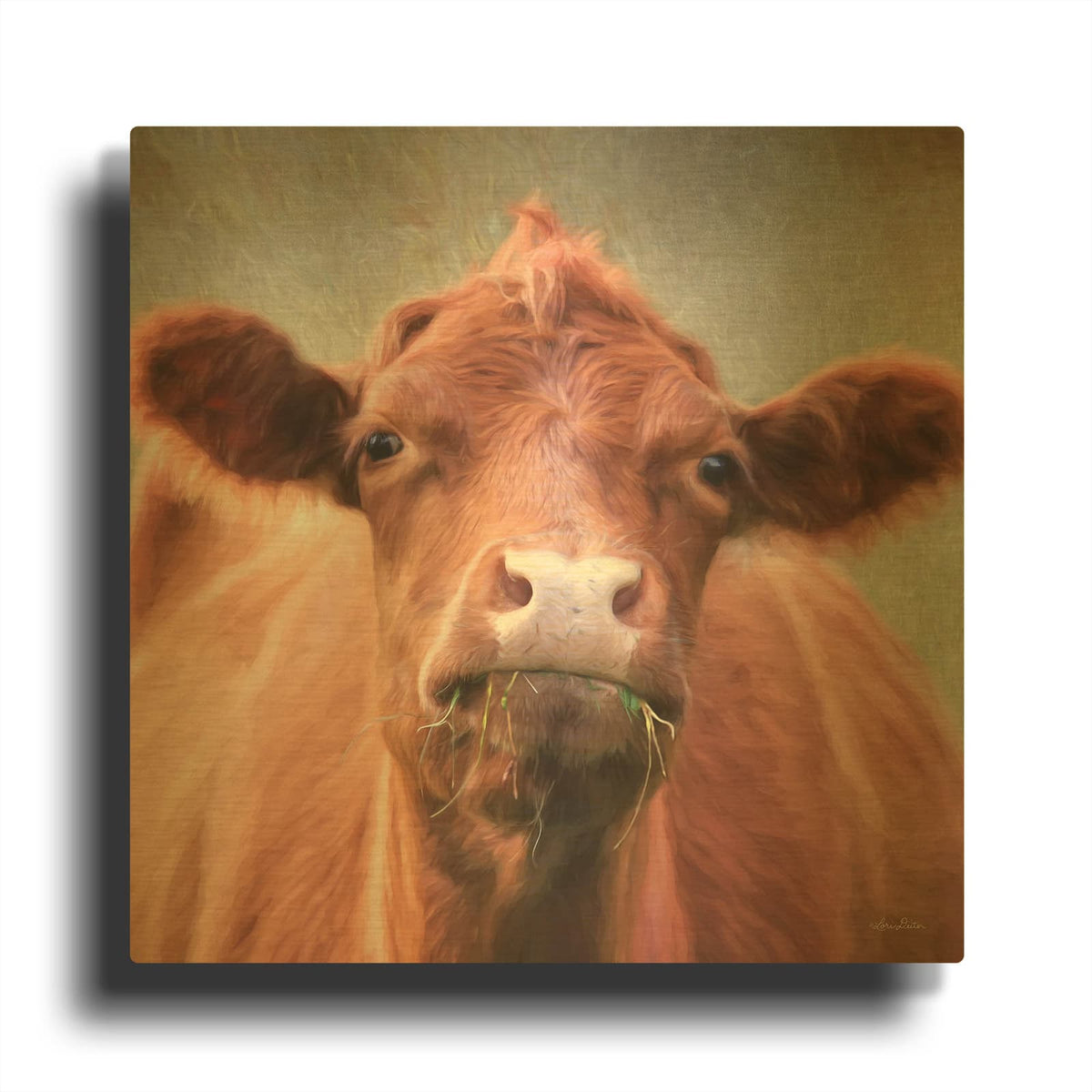 'The Brown Cow' By Lori Deiter Gold Metal Wall Art