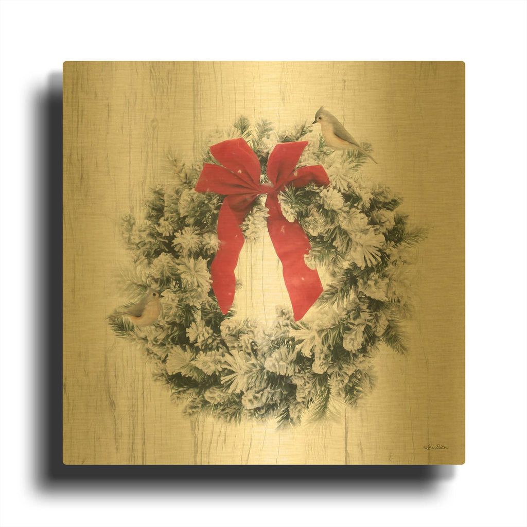 'Titmouse Christmas Wreath' By Lori Deiter Gold Metal Wall Art