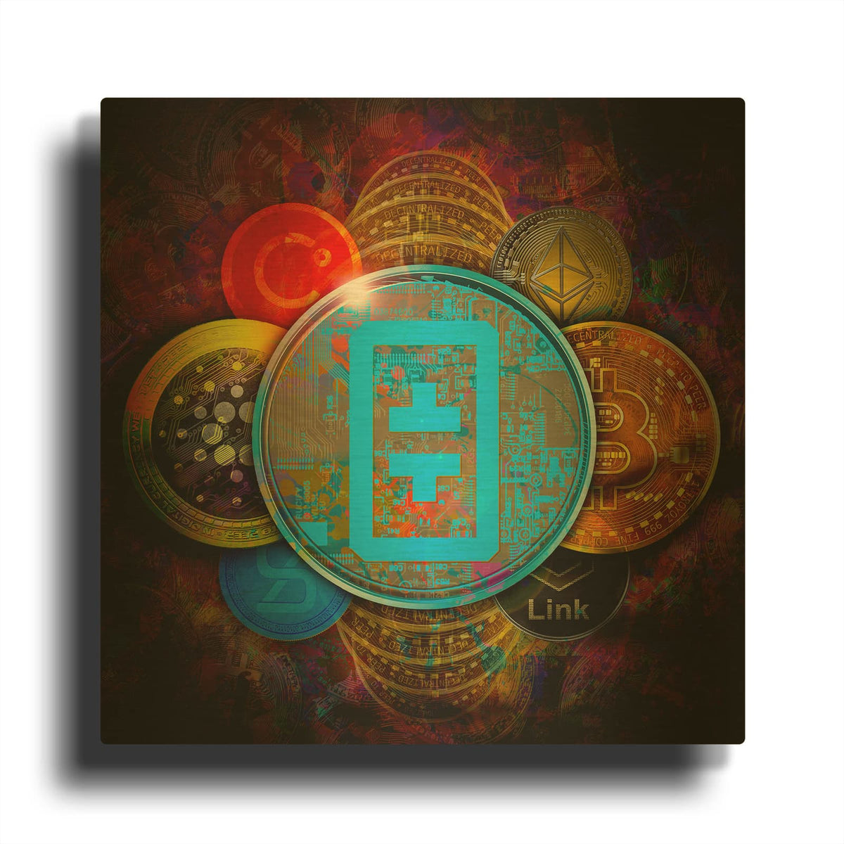 'THETA Network Crypto Pyramid,' By Epic Portfolio Gold Metal Wall Art