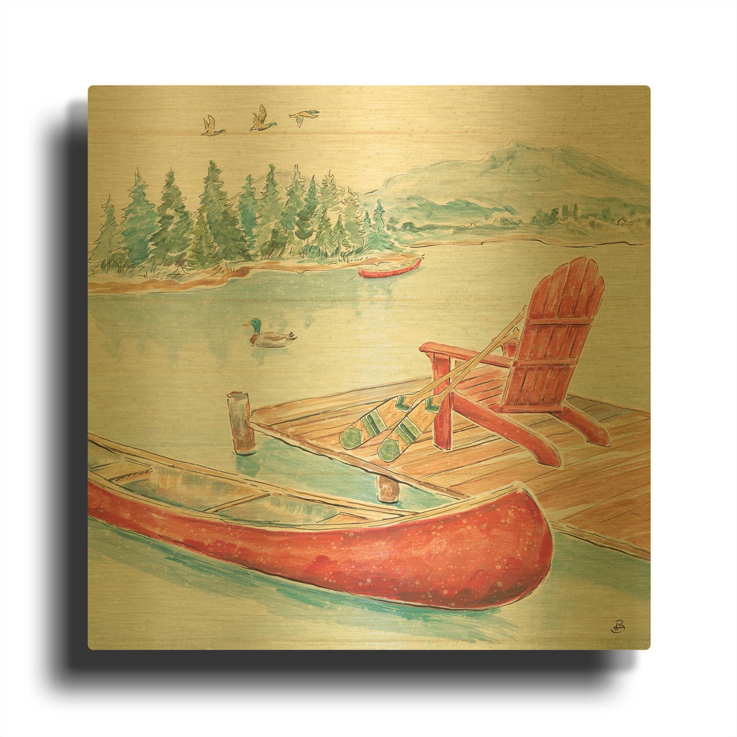 'Lake Moments IV' By Daphne Brissonnet Gold Metal Wall Art