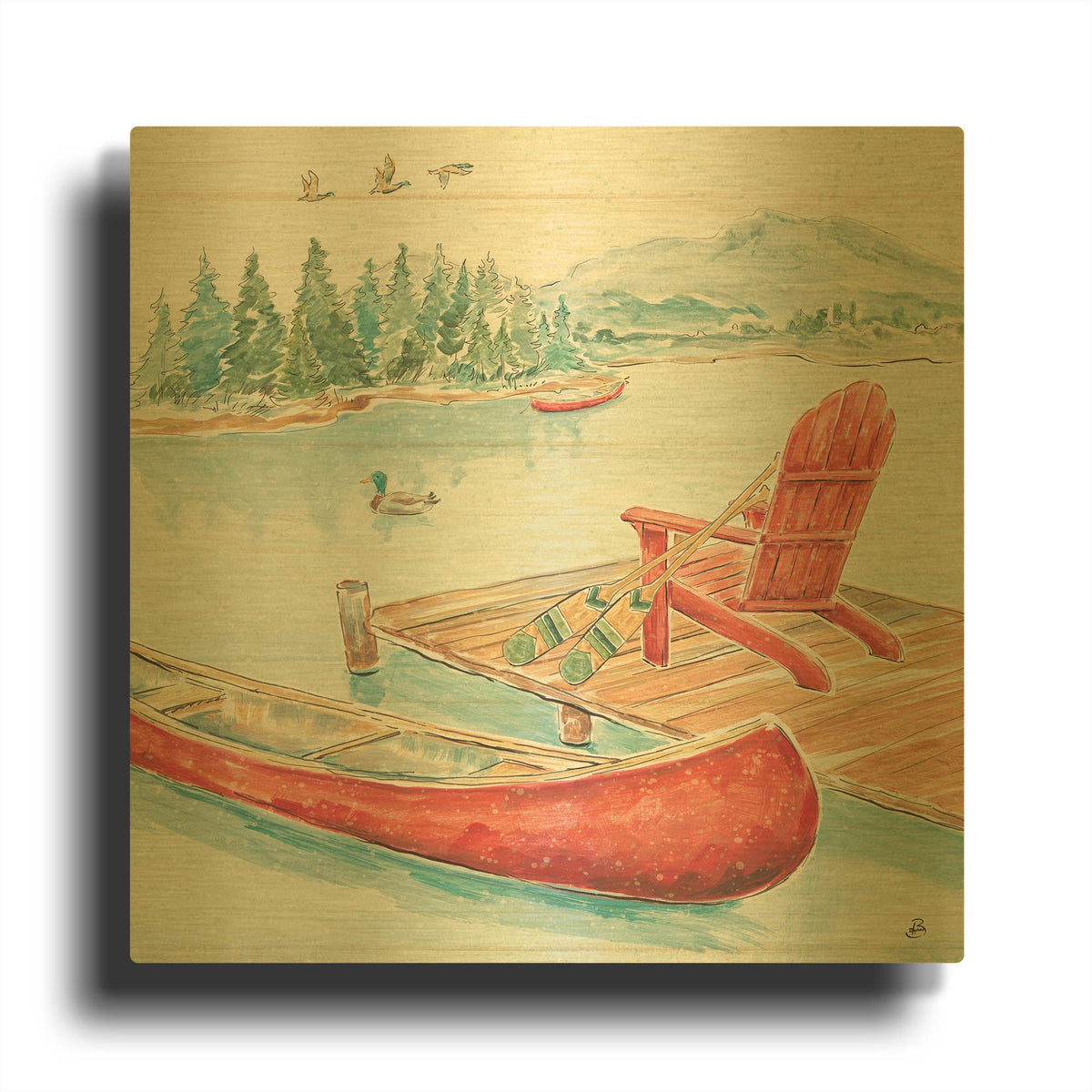 'Lake Moments IV' By Daphne Brissonnet Gold Metal Wall Art