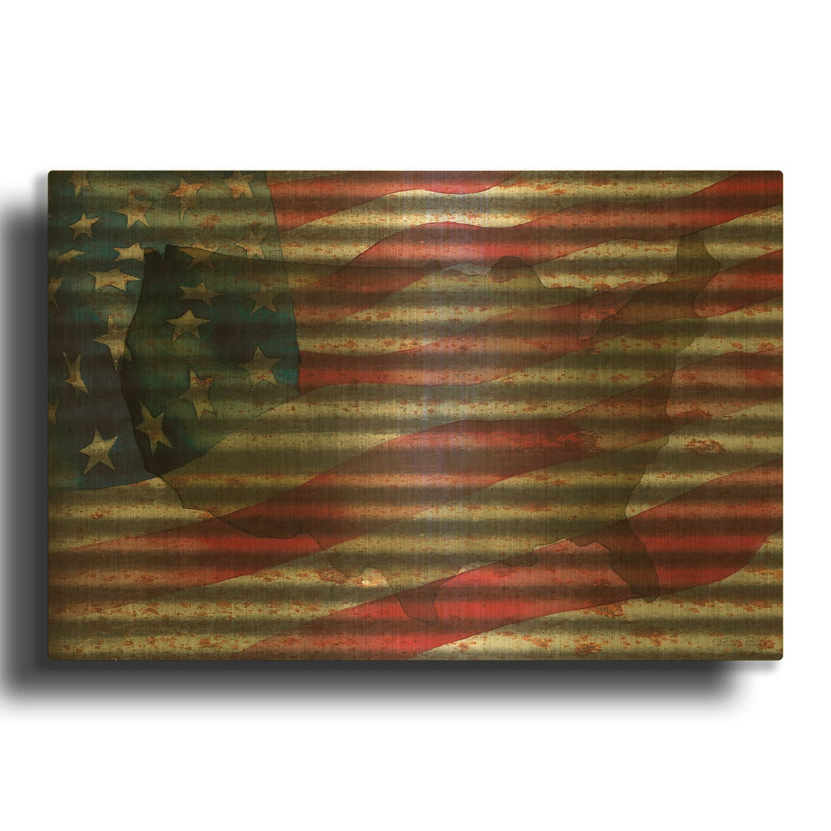 'American Flag on Metal' By Cindy Jacobs Gold Metal Wall Art