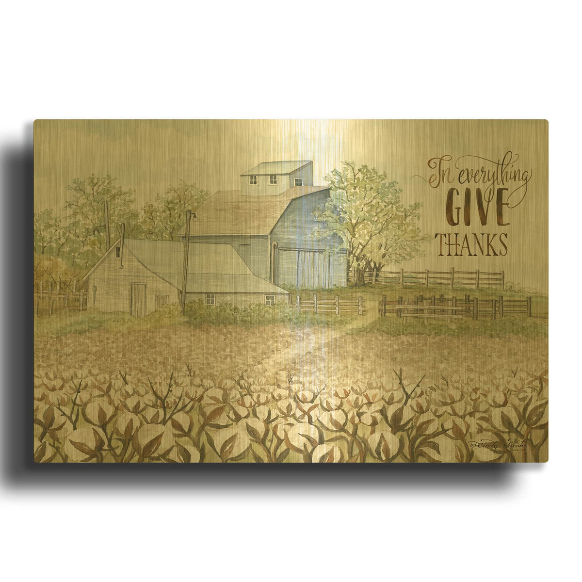'In Everything Give Thanks Farmhouse' By Cindy Jacobs Gold Metal Wall Art