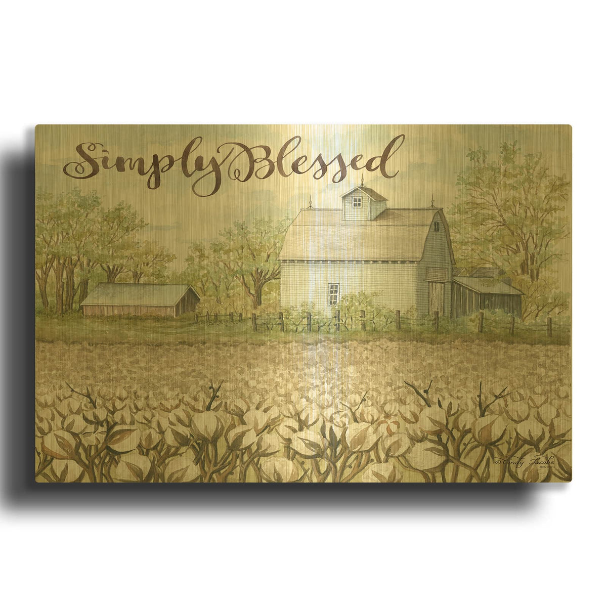'Simply Blessed Farmhouse' By Cindy Jacobs Gold Metal Wall Art