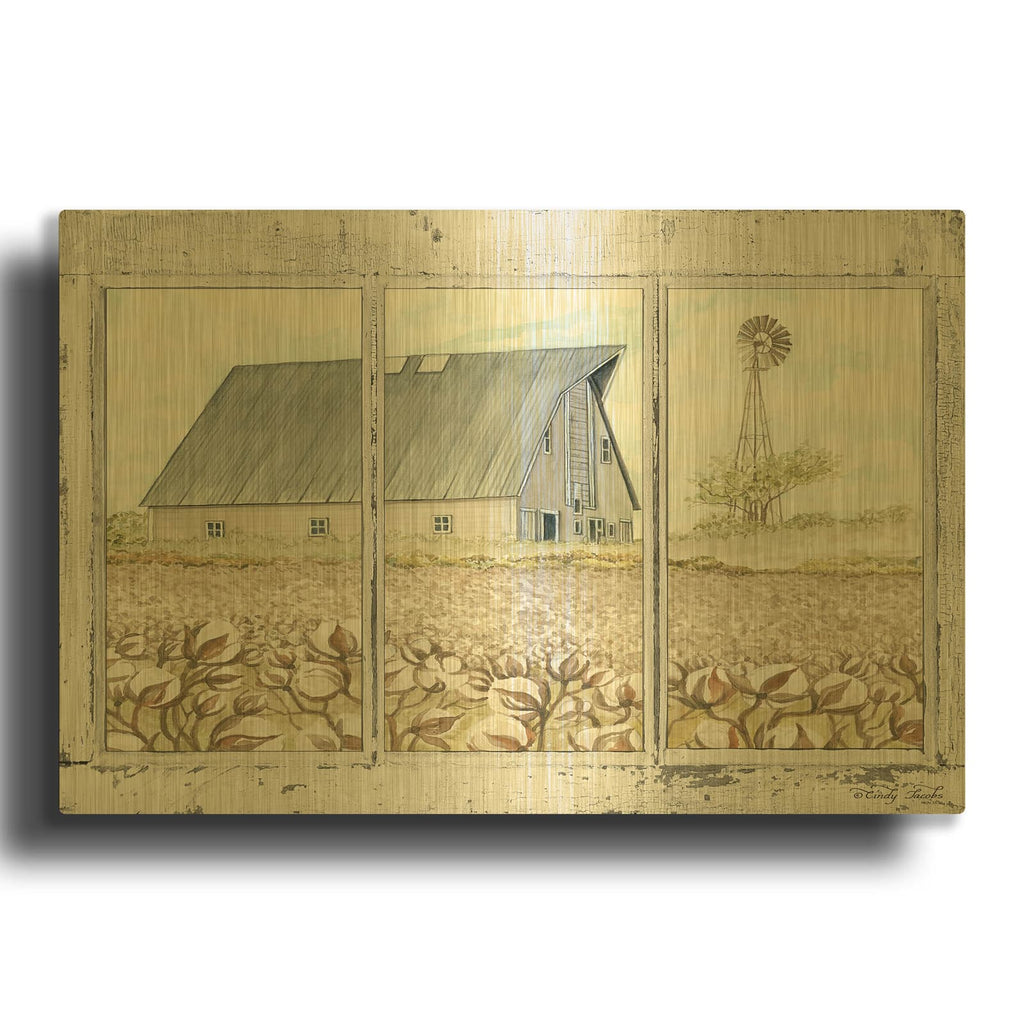 'Farmland View' By Cindy Jacobs Gold Metal Wall Art