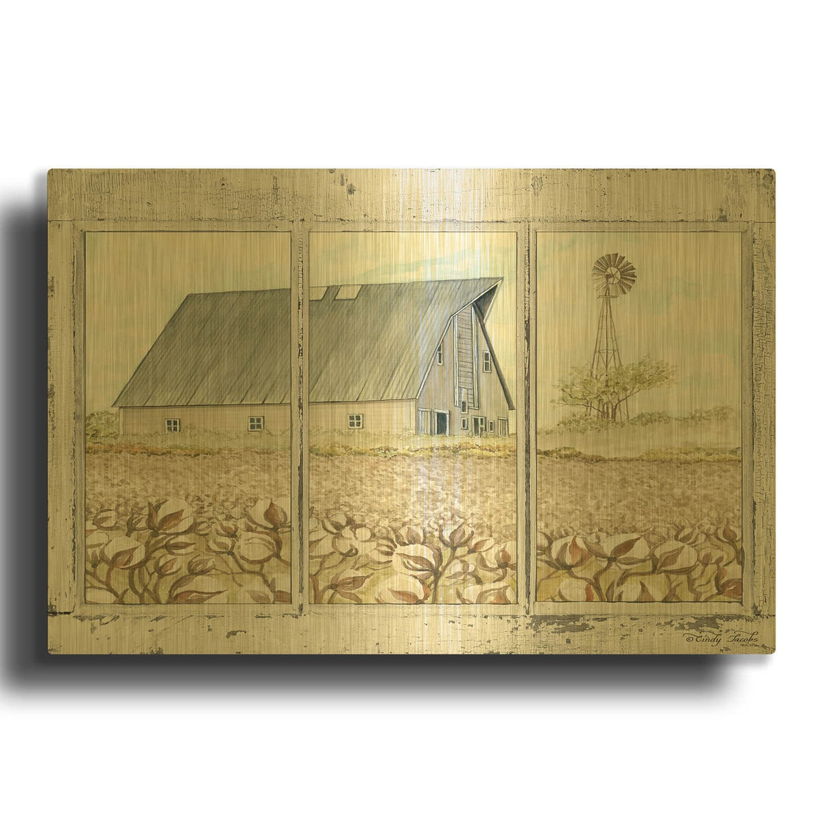 'Farmland View' By Cindy Jacobs Gold Metal Wall Art