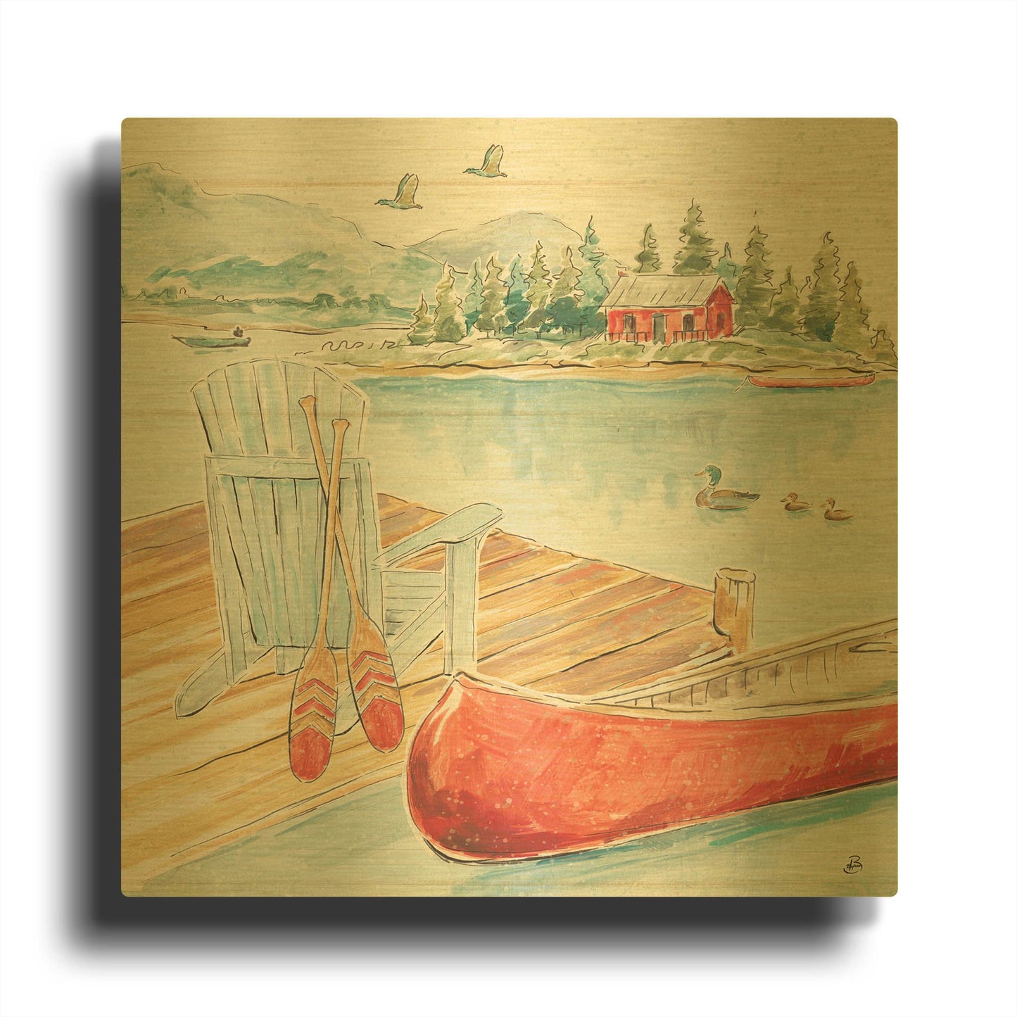 'Lake Moments III' By Daphne Brissonnet Gold Metal Wall Art