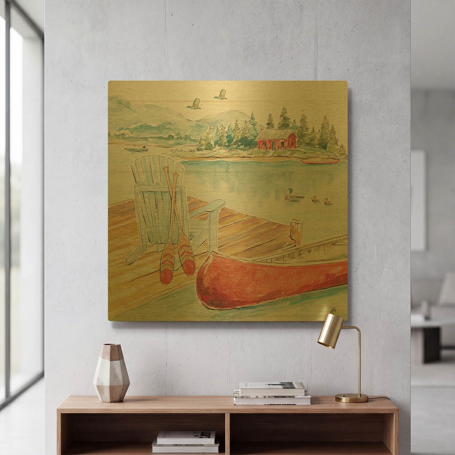 'Lake Moments III' By Daphne Brissonnet Gold Metal Wall Art