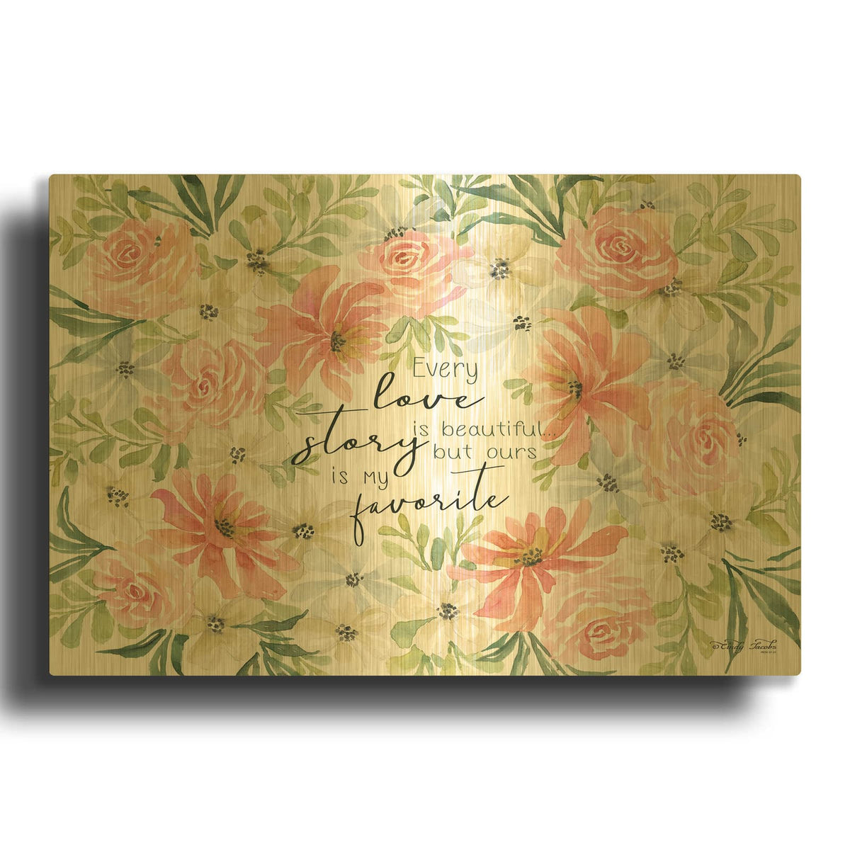 'Floral Love Story' By Cindy Jacobs Gold Metal Wall Art