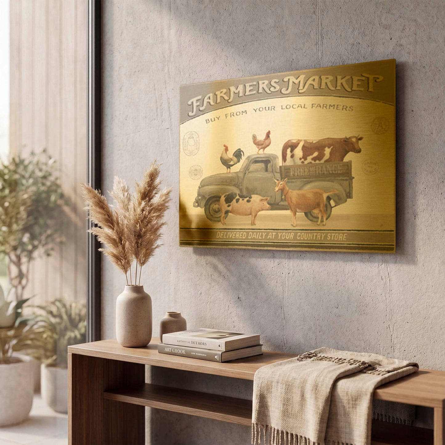 'Vintage Farm I v2' By Daphne Brissonnet Gold Metal Wall Art