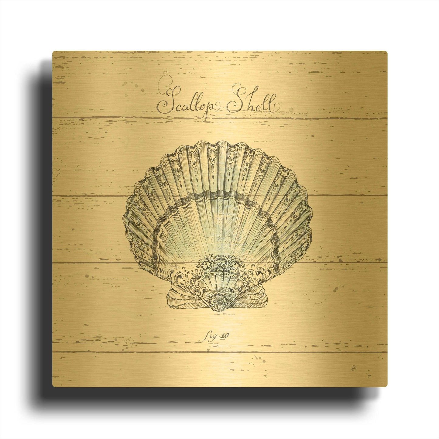 'Aqua Underwater Life VIII Shiplap' By Daphne Brissonnet Gold Metal Wall Art
