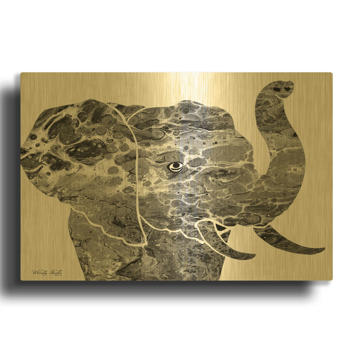 'Bright Elephant' By Cindy Jacobs Gold Metal Wall Art