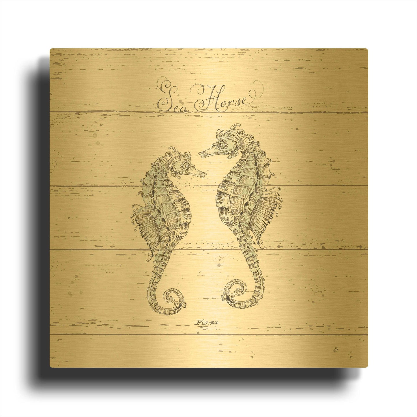 'Aqua Underwater Life V Shiplap' By Daphne Brissonnet Gold Metal Wall Art