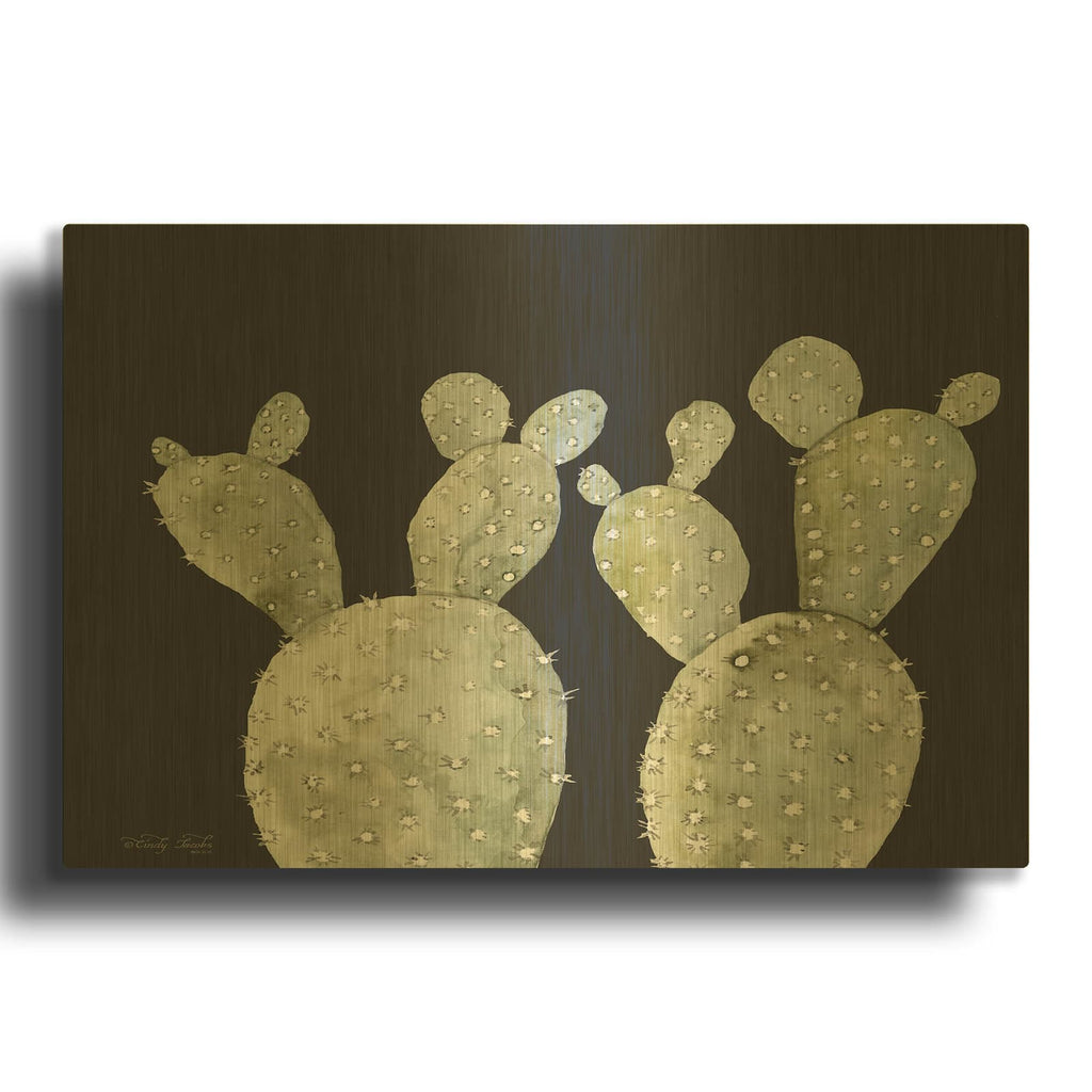 'Happy Cactus II' By Cindy Jacobs Gold Metal Wall Art