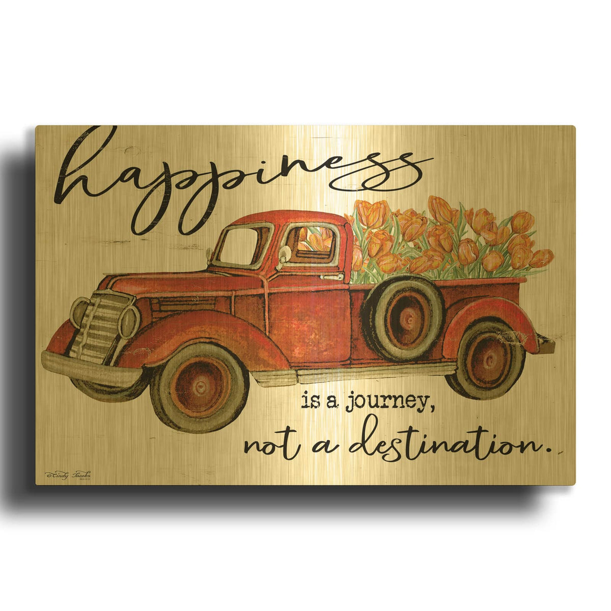 'Happiness is Yellow Flowers' By Cindy Jacobs Gold Metal Wall Art