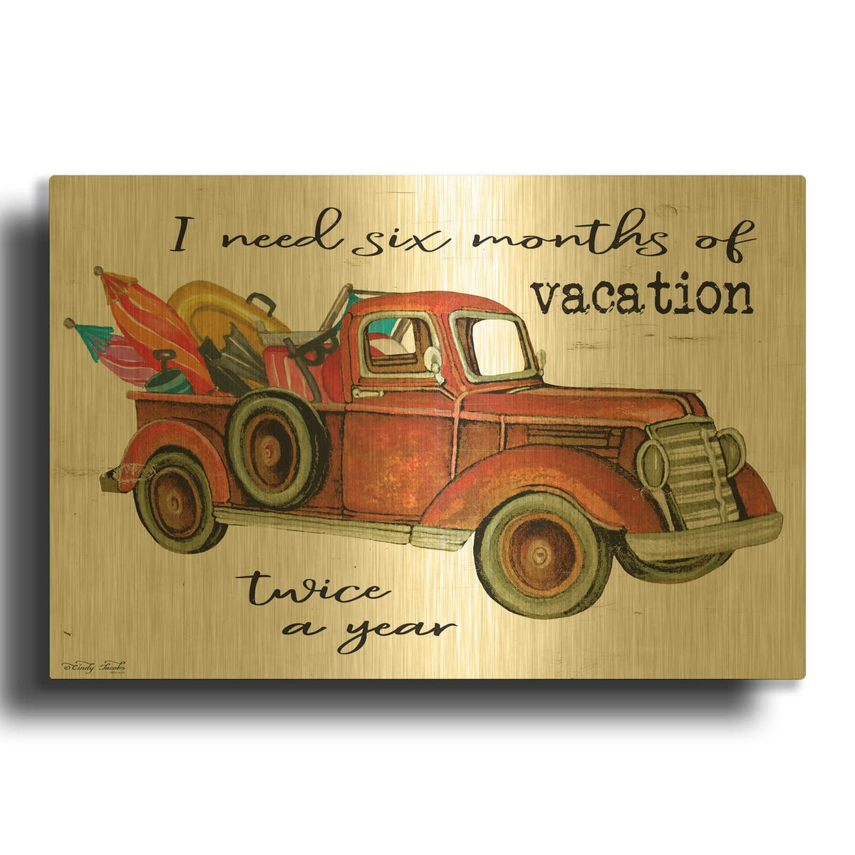 'Vacation Truck' By Cindy Jacobs Gold Metal Wall Art