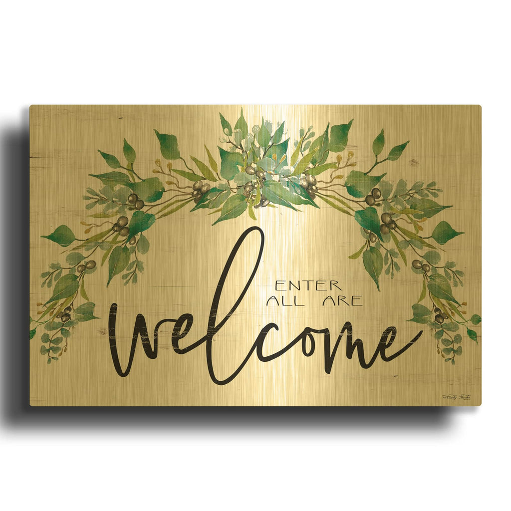 'Enter All Are Welcome' By Cindy Jacobs Gold Metal Wall Art