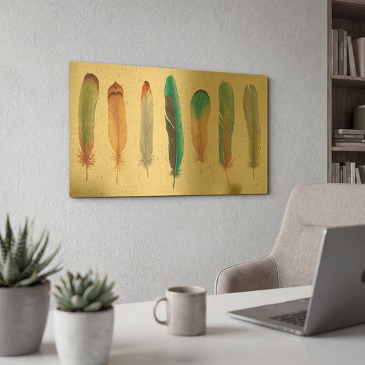 'Feather Tales VII' By Daphne Brissonnet Gold Metal Wall Art