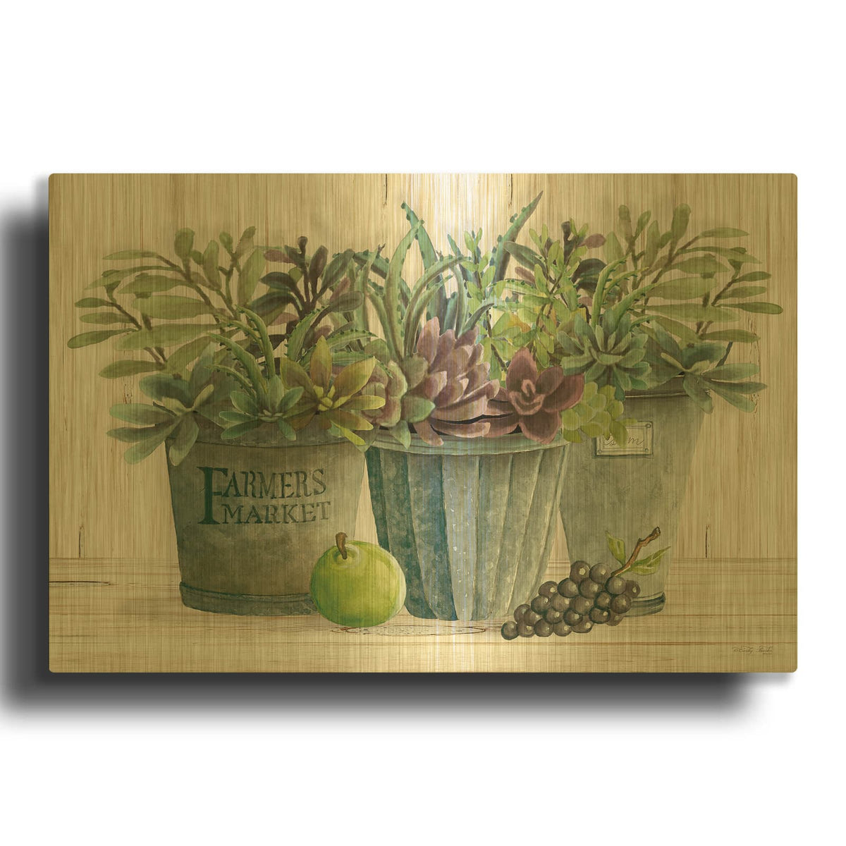 'Farmer Market Succulent Harvest' By Cindy Jacobs Gold Metal Wall Art