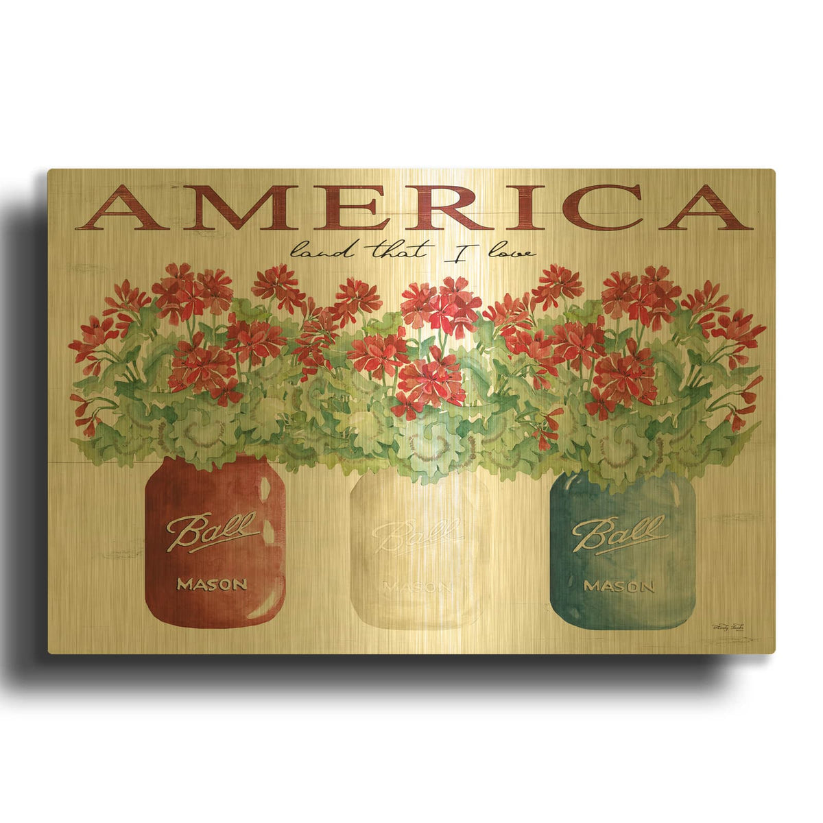 'America Glass Jars' By Cindy Jacobs Gold Metal Wall Art
