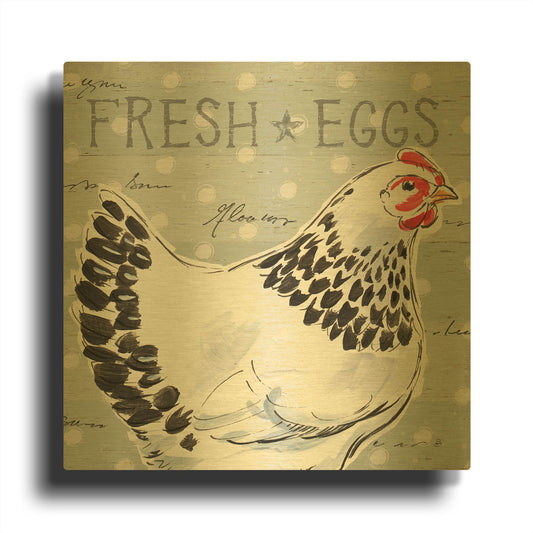 'Roosters Call II' By Daphne Brissonnet Gold Metal Wall Art