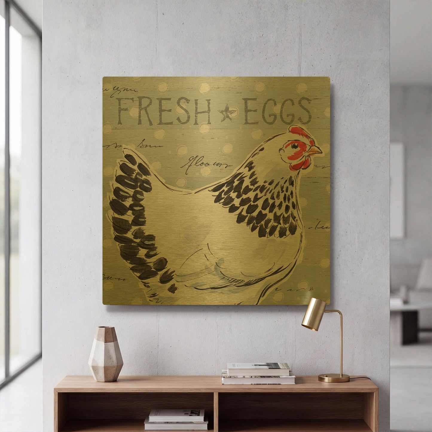 'Roosters Call II' By Daphne Brissonnet Gold Metal Wall Art